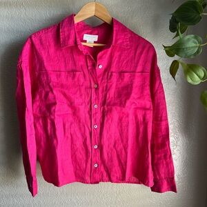 Vibrant Fuschia Pink Button-Up Linen Shirt